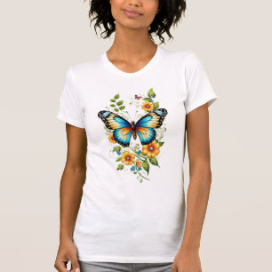 Blue Butterfly & Yellow Blooms-45871 Hoodie T-Shirt