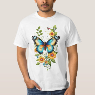 Blue Butterfly & Yellow Blooms-45871 T-Shirt