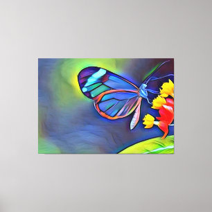 Blue Butterfly Yellow Flower Canvas Print