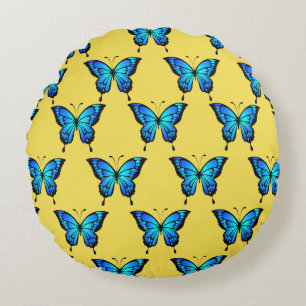 Blue Butterflys by storeman. Round Cushion