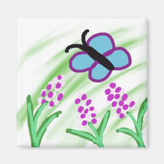 Blue Butterly Flowers Magnet