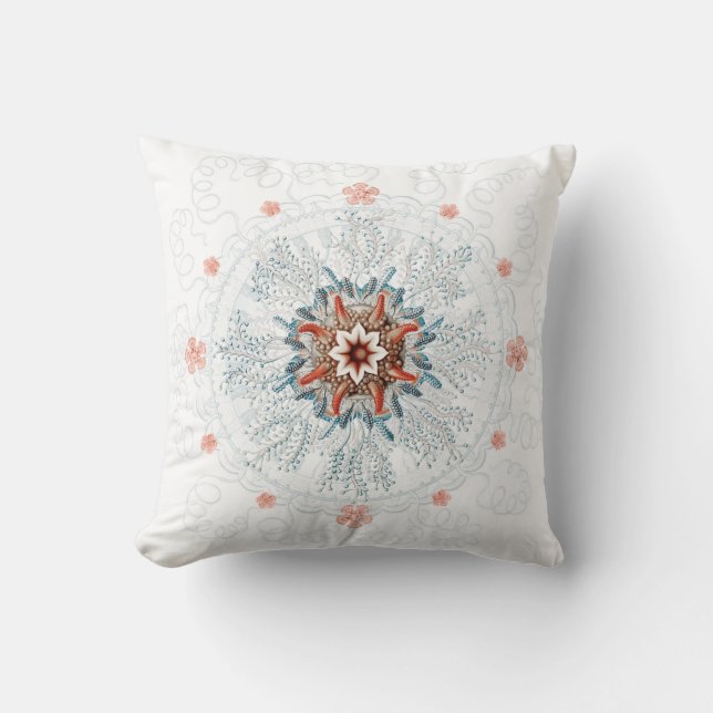 Blue button and baby starfish vintage Throw Pillow (Front)