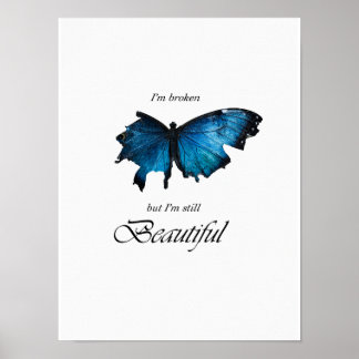 Blue Buttrerfly Broken Minimal White 3:4 Poster