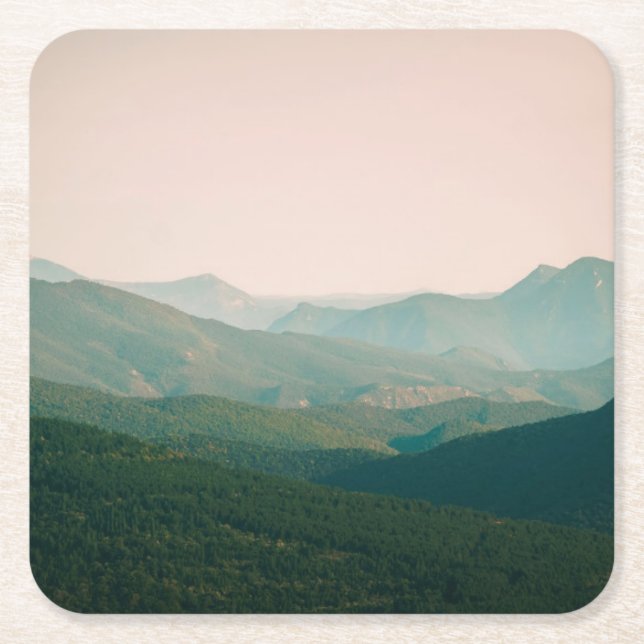 Blue by the Mountains Square Paper Coaster (Front)