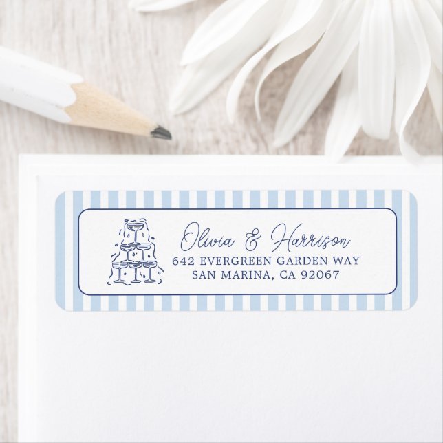 Blue Cabana Stripe Minimalist Wedding Address (Insitu)