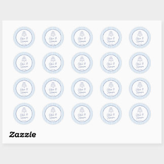 Blue Cabana Stripe Minimalist Wedding Classic Round Sticker