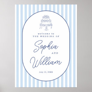 Blue Cabana Stripe Minimalist Wedding Welcome Sign