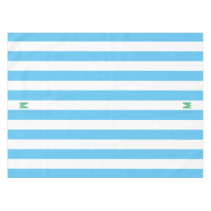 Blue Cabana Stripe & Personalised Green Monogram Tablecloth