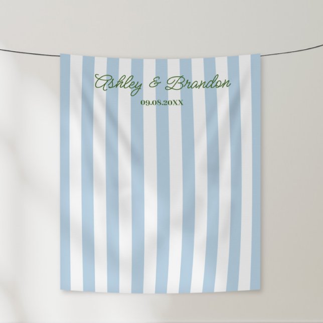 Blue Cabana Stripe Personalised Wedding Tapestry (Creator Uploaded)