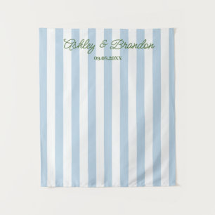 Blue Cabana Stripe Personalized Wedding Tapestry
