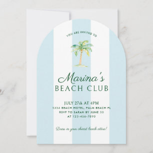 Blue Cabana Stripes Palm Beach Club Birthday Arch Invitation