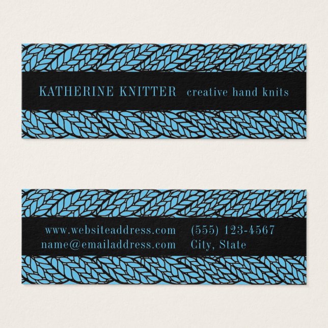 BLUE CABLE KNIT 3x1 Mini Business Card  (Front & Back)