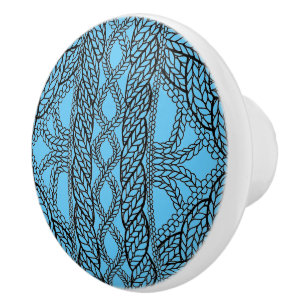 BLUE CABLE KNIT Ceramic Knob