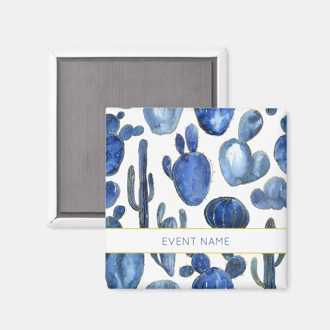 Blue Cactus Art Desert Chic Gold Custom EVENT NAME Magnet (Front/Back)