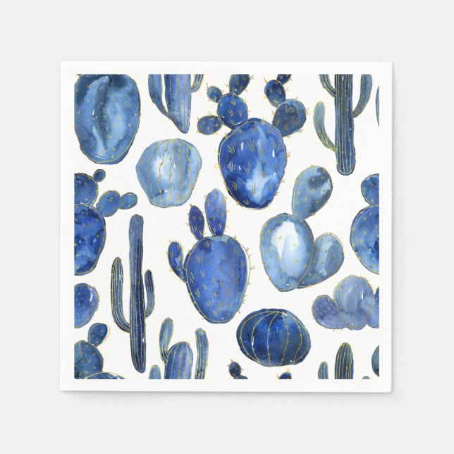 Blue Cactus Gold Desert Chic Travel Southwest Fun Napkin (Front)