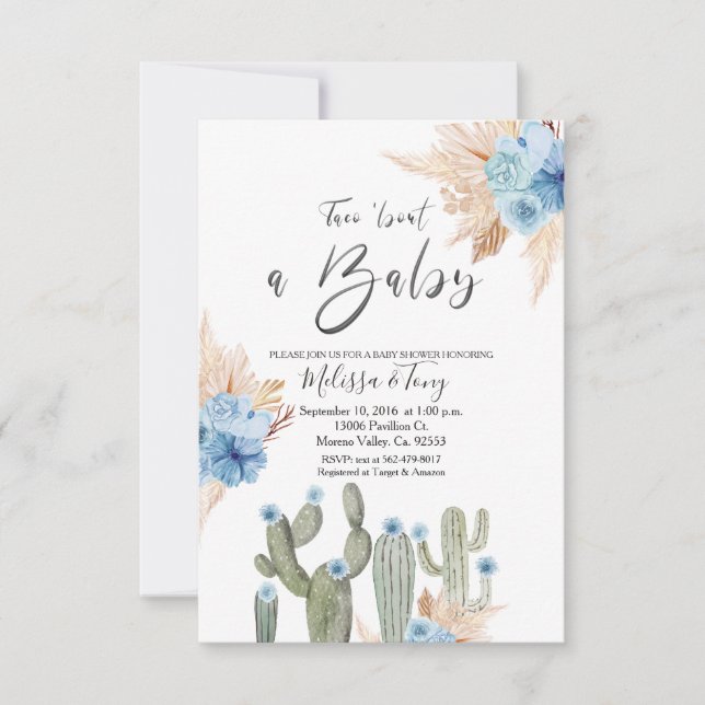BLUE Cactus Taco 'bout BABY Boy Shower Invitation (Front)