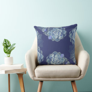 Blue Cactus Throw Pillow
