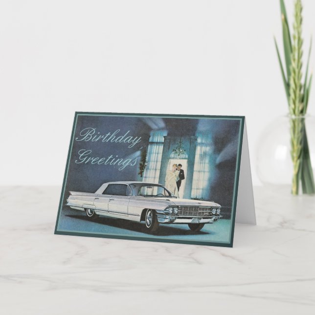 Blue Cadillac Elegant Birthday Card (Front)