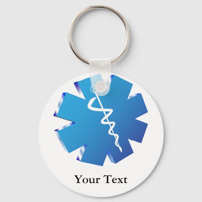 Blue caducers medical gifts key ring (Front)