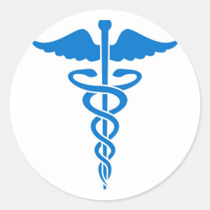Blue Caduceus Classic Round Sticker