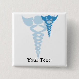Blue caduceus medical gifts 15 cm square badge