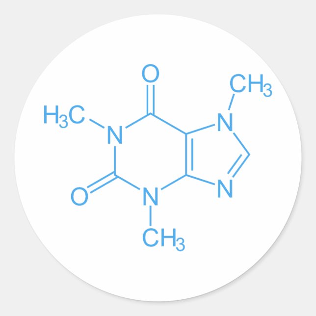Blue Caffeine Molecule Classic Round Sticker (Front)