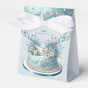 Blue Cake Flowers Favour Box