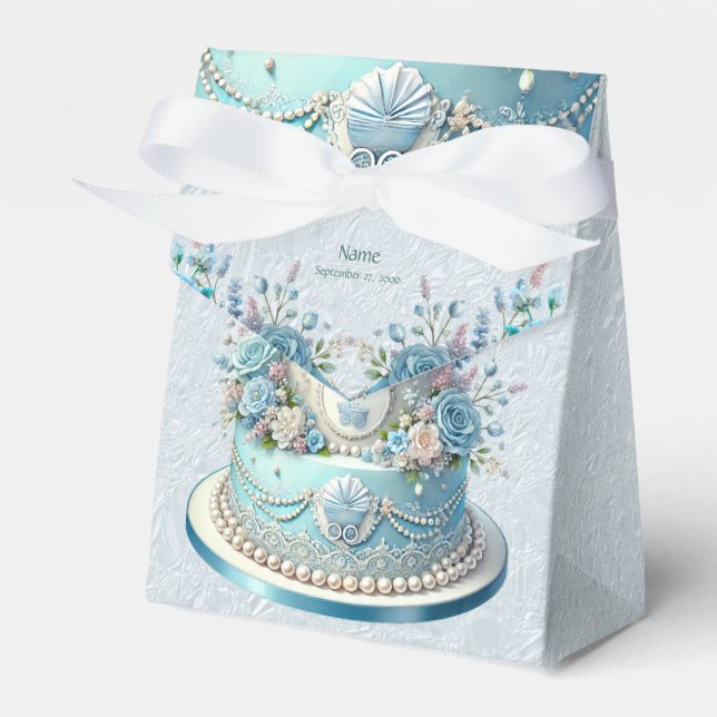 Blue Cake Flowers Favour Box (Front Side)