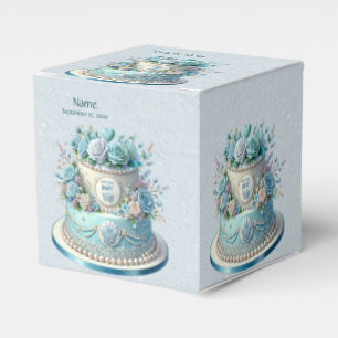 Blue Cake Flowers Favour Box