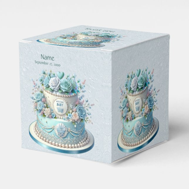 Blue Cake Flowers Favour Box (Front Side)