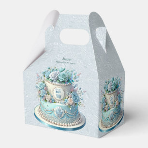Blue Cake Flowers Favour Box