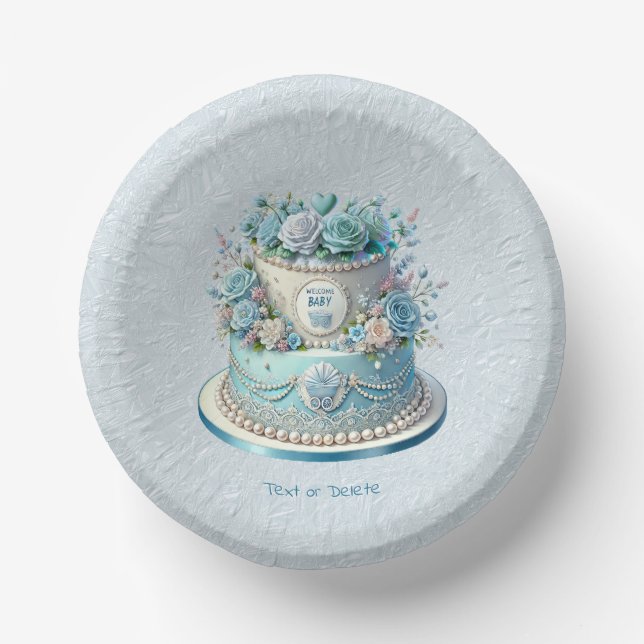 Blue Cake Flowers Paper Bowl Paper Plate (Front)