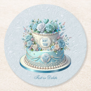 Blue Cake Flowers Paper Coaster