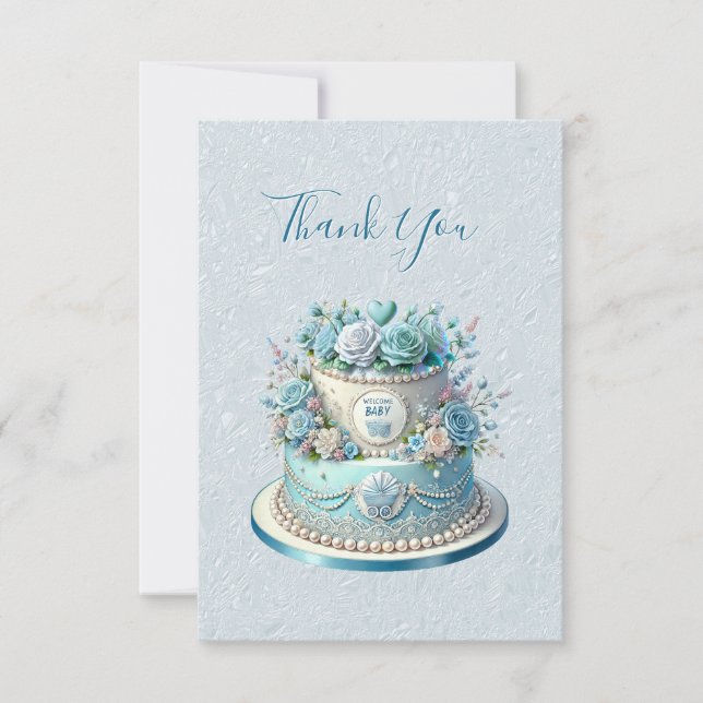 Blue Cake Flowers Thank You Card (Front)