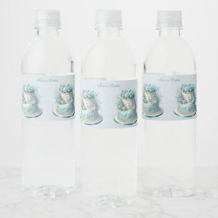 Blue Cake Flowers Water Bottle Label