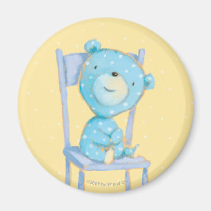 Blue Calico Bear Smiling on Chair Magnet
