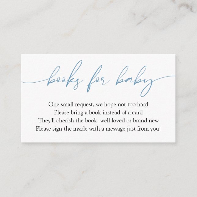 Blue Calligraphy Books for Baby Request Enclosure Card (Front)