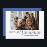 Blue Calligraphy Happiest Hanukkah family 1 photo Holiday Card<br><div class="desc">Blue Calligraphy Happiest Hanukkah family 1 photo</div>