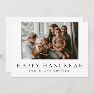 Blue Calligraphy Happiest Hanukkah family 1 photo Holiday Card