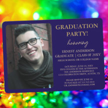 Blue Calligraphy Modern Photo Graduation Party