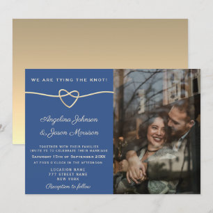 Blue Calligraphy Photo Wedding Invitation