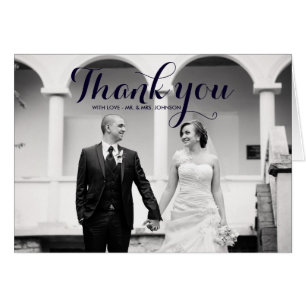 Blue Calligraphy Script Wedding Thank You Card