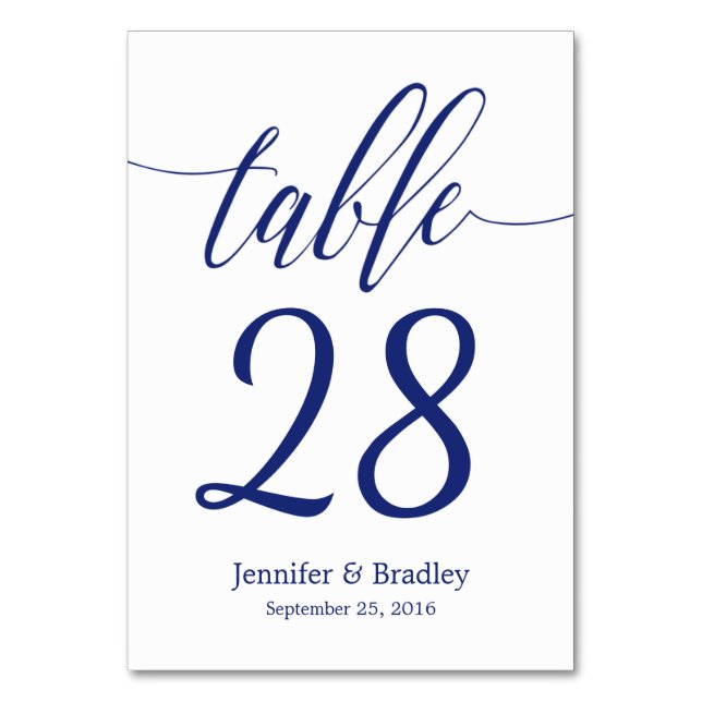Blue Calligraphy Table Number  | Editable Colour (Back)
