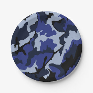Blue Camo, 7 Inch Paper Party Plates