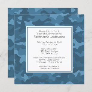 Blue Camo Baby Boy Shower or Party Invitation