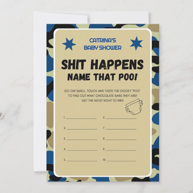 Blue Camo Baby Shower - Editable Name, 5x7 Invitat Invitation (Front)