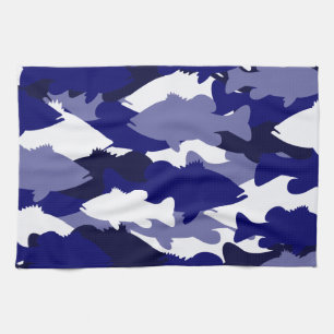 Blue Camo Bass Fishing Tea Towel