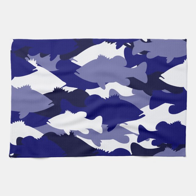 Blue Camo Bass Fishing Tea Towel (Horizontal)