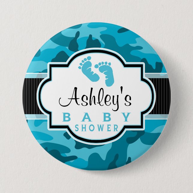 Blue Camo, Camouflage Baby Shower 7.5 Cm Round Badge (Front)