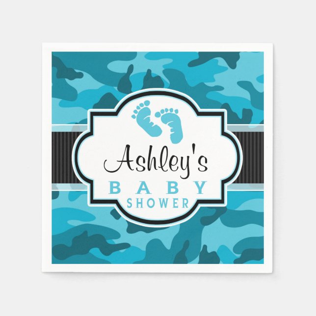 Blue Camo, Camouflage Baby Shower Napkin (Front)